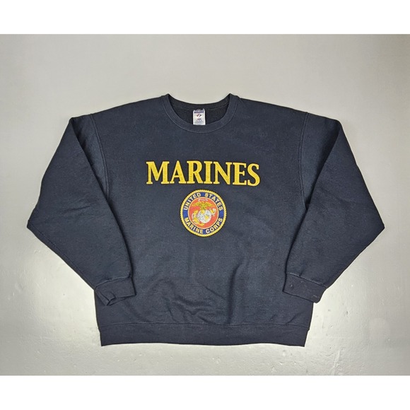 Marines Sweatshirt Mens XL Vintage Jerzees Black Crewneck Military Long Sleeve - Picture 1 of 6